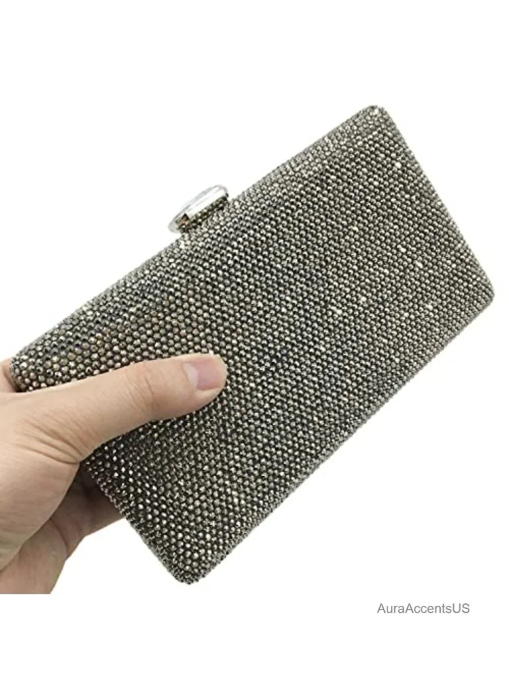 Crystal Evening Clutch Satin Metal Frame Rhinestone Wedding Purse Chain Strap